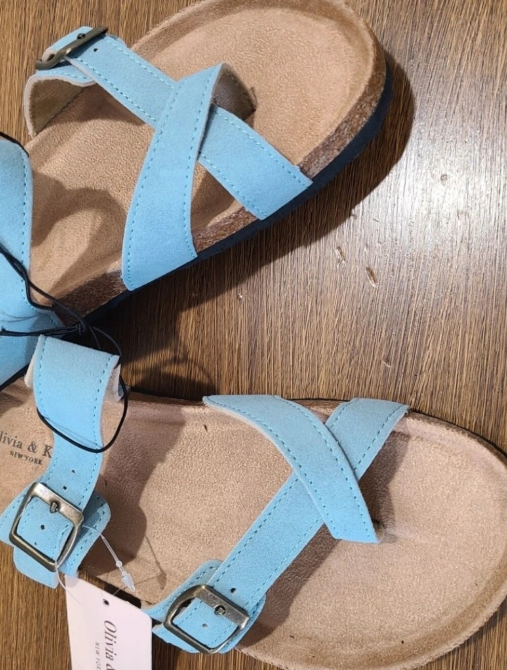 NWT Olivia & Kate BirkiStyle Faux Suede Banded Sandals Blue 8.5
